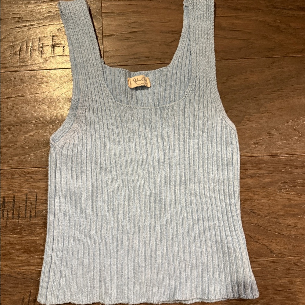 Light Blue Ribbed Knit Tank Top